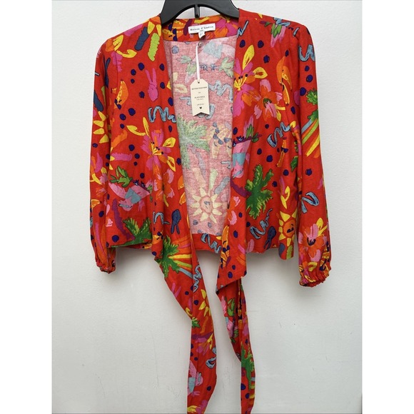 Maison Amelie Front Tie Blouse, Maxi Skirt Set, Linen Rayon Blend, Colorful, S/M - Picture 16 of 16